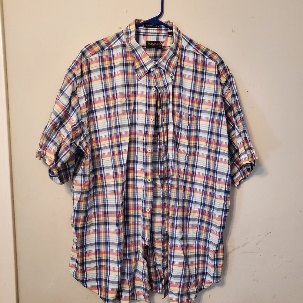 Mens FA MacCLUER Button Down Short Sleeve Shirt Summer Cotton XXL